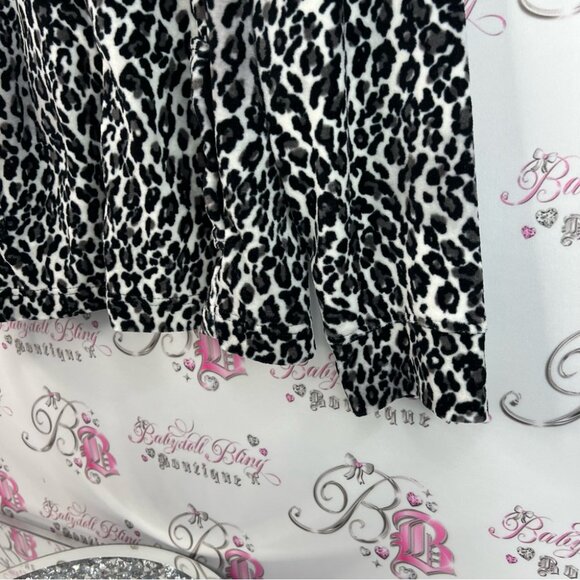 Jones Studio sweater zip up cheetah animal print black White Leopard Print Top - Picture 3 of 12